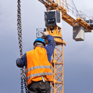 Crane operator attending refresher course on machinery control and safe lifting techniques
