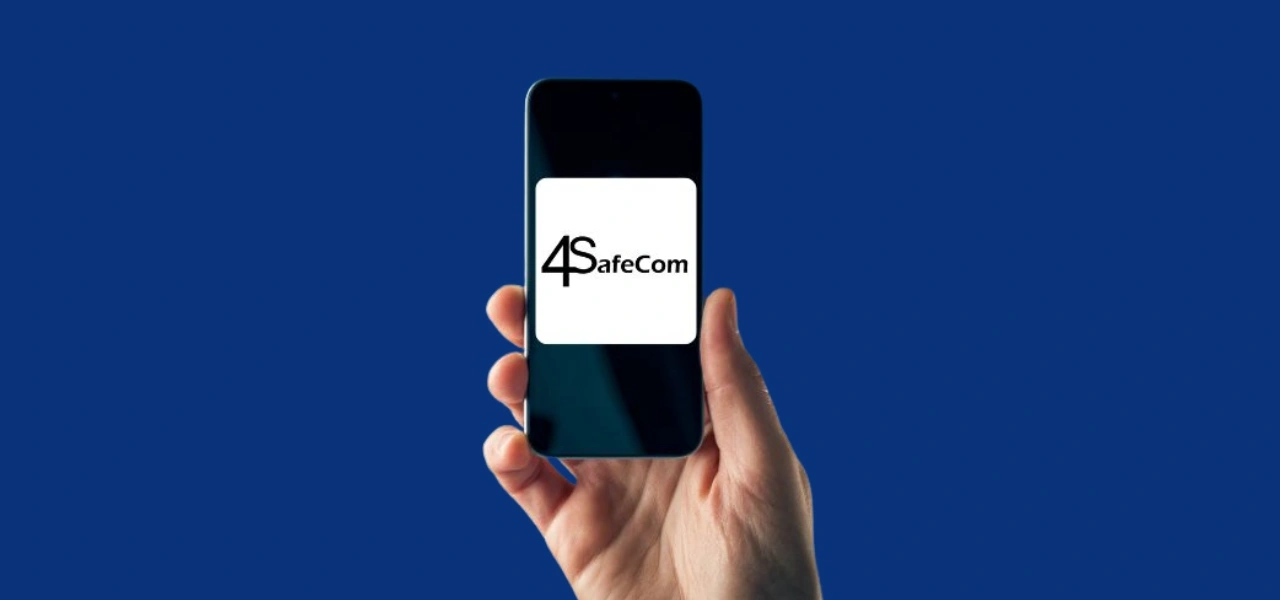 Announcement banner for the upcoming launch of the new 4SafeCom mobile app.