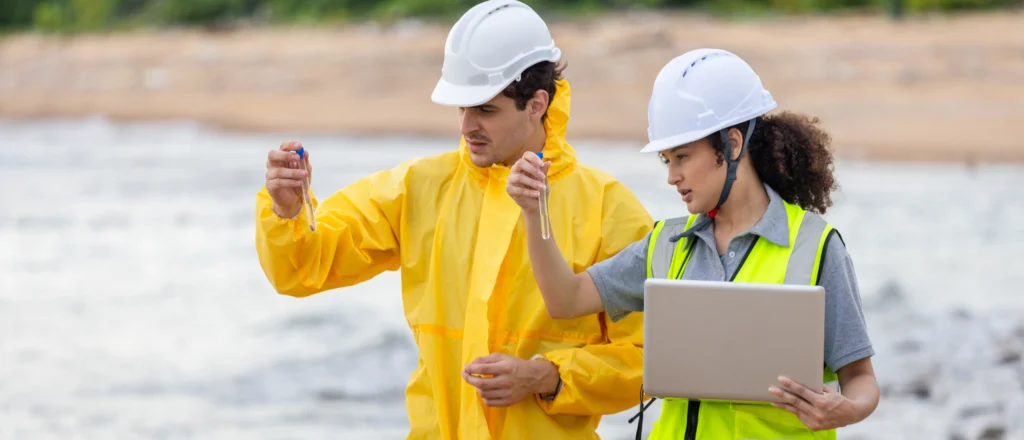 Canadian safety professionals performing a workplace hazard assessment