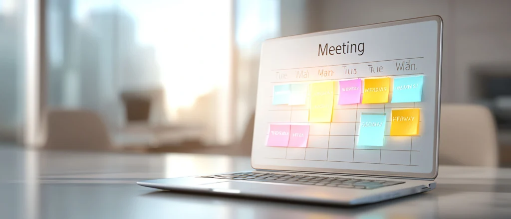 Digital scheduling dashboard showing events, reminders, and team tasks
